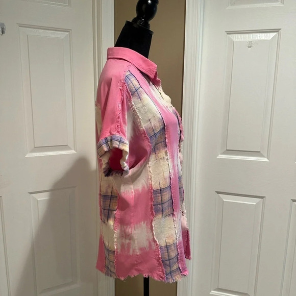 White‎ Birch woven plaid bleached button down - Picture 4 of 8